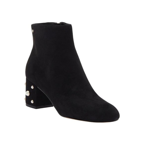 Kate Spade Womens Black Suede Faux Pearl Block Heel Ankle Bootie Sz 10 New - Picture 2 of 13